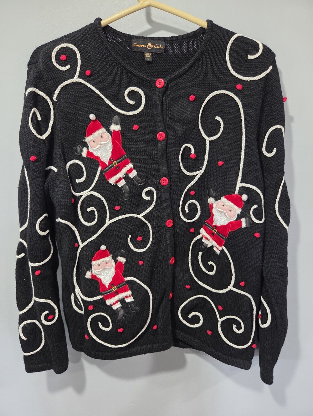 Cinnamon Cinder Womens Cardigan Sweater Santa Christmas Embellished Sz Large